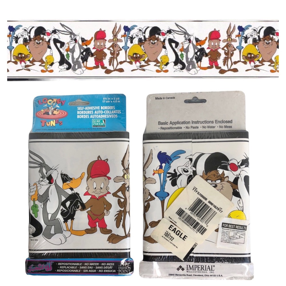 🆕 Vintage 1995 LOONEY TUNES Self Adhesive Stick & Peel Wall Border 10 yards